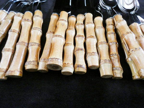 18 pcs. Bamboo Handle Cutlery, Bamboo and Stainless Steel Flatware , Natural Bamboo Utensils, Bamboo Silverware