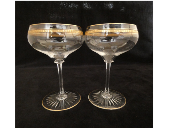 2 Val St Lambert Champagne Glasses, Vintage Crystal Champagne Coupes, Antique Champagne Flutes Belgium 1930s, Wedding Champagne Glasses