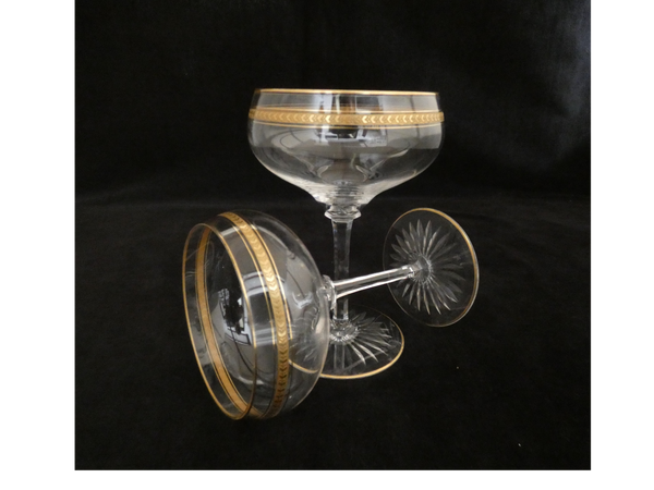 2 Val St Lambert Champagne Glasses, Vintage Crystal Champagne Coupes, Antique Champagne Flutes Belgium 1930s, Wedding Champagne Glasses