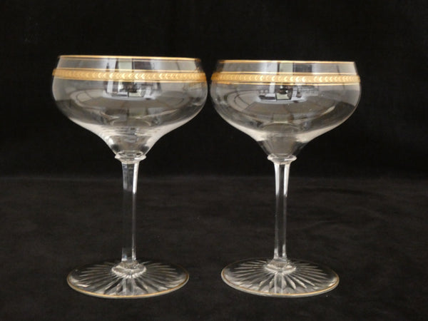 2 Val St Lambert Champagne Glasses, Vintage Crystal Champagne Coupes, Antique Champagne Flutes Belgium 1930s, Wedding Champagne Glasses