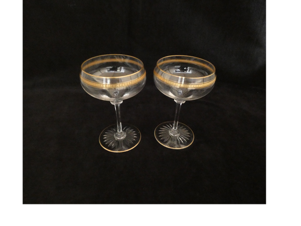 2 Val St Lambert Champagne Glasses, Vintage Crystal Champagne Coupes, Antique Champagne Flutes Belgium 1930s, Wedding Champagne Glasses