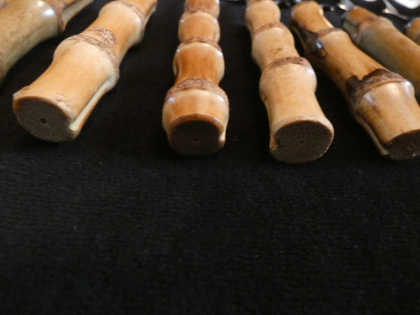 Bamboo Handle Flatware Dessert Set, Bamboo Handle Teaspoon, Vintage Bamboo Cake Server, Bamboo Handle Salad Server Set