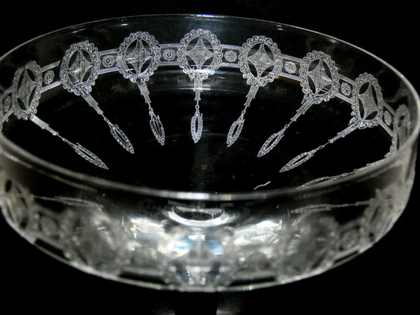 2 Vintage French Crystal Engraved Champagne Glasses, Retro Engraved Champagne Coupes, Made in France 1920s, Antique Champagne Saucers