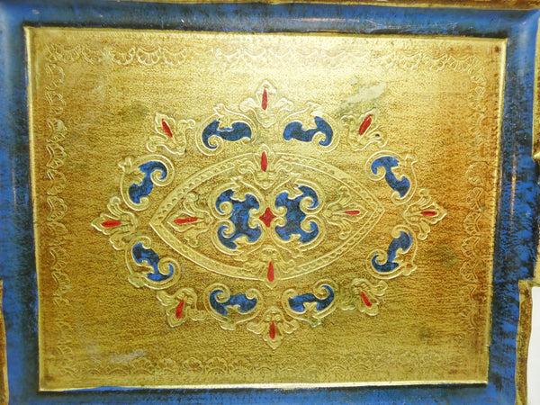 Antique Italian Florentine Wooden Tray Blue and Gold Platter, Vintage Italian Tray Hand Painted Florentine baroque style