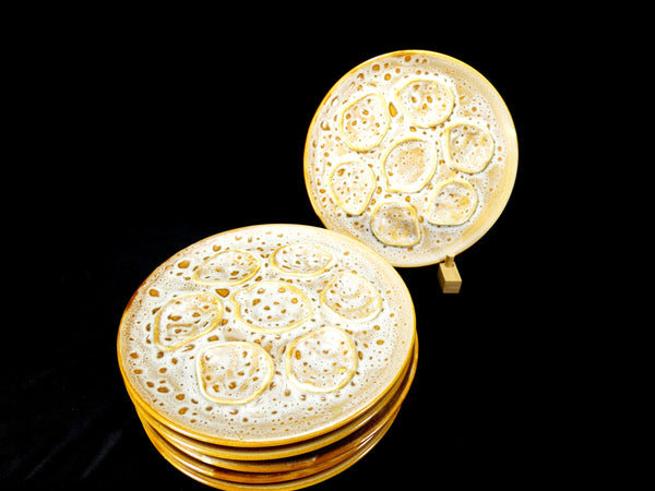4 Niderviller France Majolica Oyster Plates, Vintage Niderviller Faience Pottery French Mousse Oyster Platter, French Oyster Serving Platter