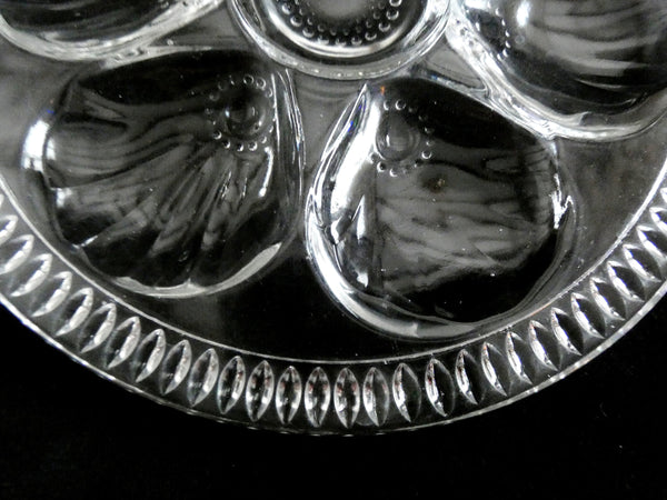 6 Rare French Glass Oyster Plates, Vintage Oyster Dishes, Seafood Dinneware, Made in France 1950s