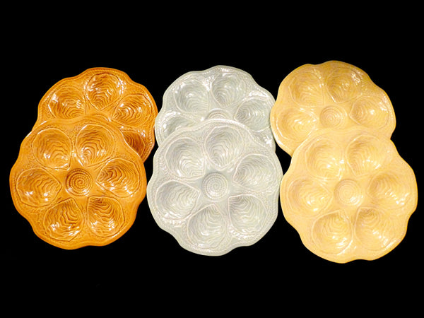 6 Antique Boch Keralux Oyster Plates, Vintage Belgian Oyster Platter, Rare Boch Freres Oyster Dish, Belgium 1930, Boch Seafood Serving Plate