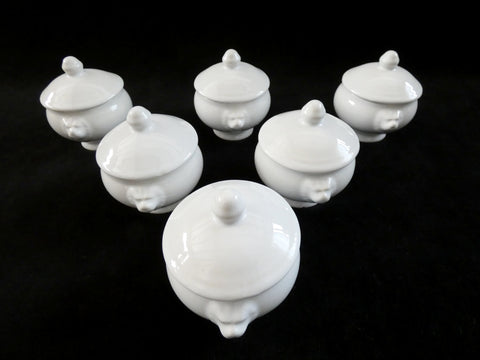 22 Vintage French Small Bowls Lion Head White Porcelain Pedestal Sauce Bowls Bistro Dinnerware