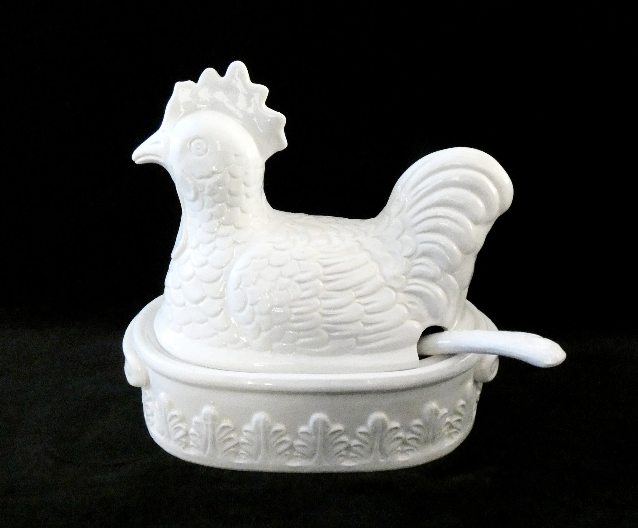 Bassano Chicken Tureen, Vintage Majolica Hen Soup Tureen, Italian Ceramic Rooster Covered Dish Bassano Pottery 60s