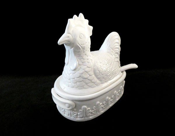 Bassano Chicken Tureen, Vintage Majolica Hen Soup Tureen, Italian Ceramic Rooster Covered Dish Bassano Pottery 60s