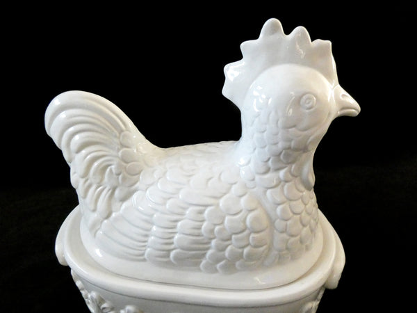 Bassano Chicken Tureen, Vintage Majolica Hen Soup Tureen, Italian Ceramic Rooster Covered Dish Bassano Pottery 60s