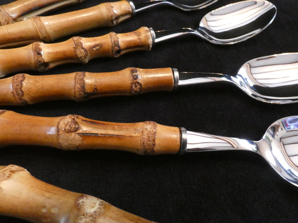 Bamboo Handle Flatware Dessert Set, Bamboo Handle Teaspoon, Vintage Bamboo Cake Server, Bamboo Handle Salad Server Set