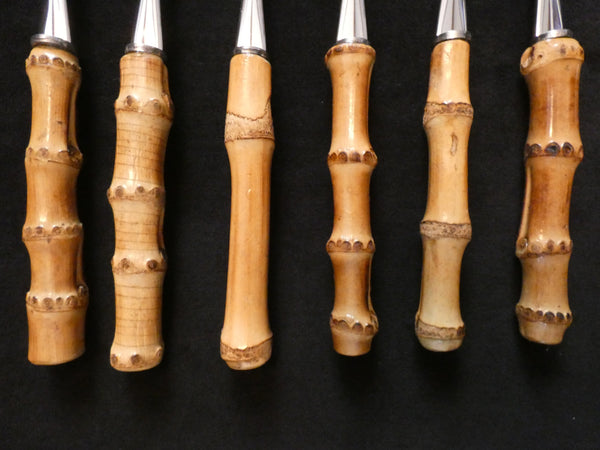Set of 18 Vintage Bamboo Handle Flatware Set, Natural Bamboo Handles Cutlery and Stainless Steel , Handmade Bamboo Handle Dinner Set