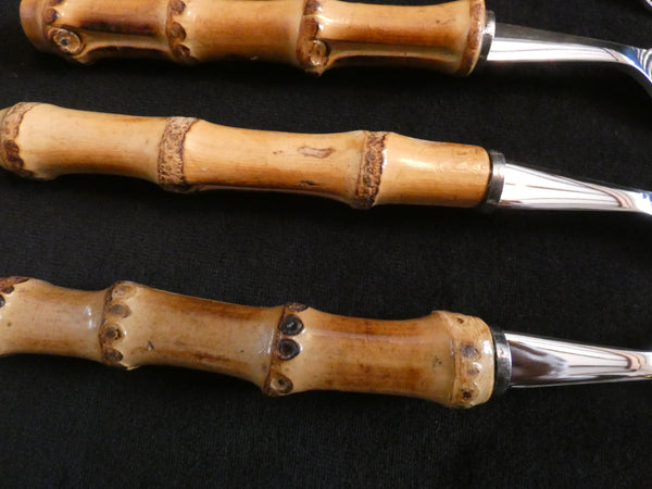 Set of 18 Vintage Bamboo Handle Flatware Set, Natural Bamboo Handles Cutlery and Stainless Steel , Handmade Bamboo Handle Dinner Set