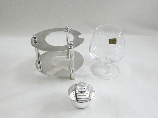 Vintage French Cognac Warmer Genevieve Lethu Brandy Glass Warmer, Drink Warmer Stand, Silver plated Barcart Accessoties