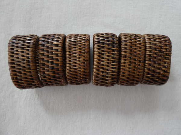 Round Rattan Chargers, Set of 6 Rustic Rattan Coasters + 6 Napkin rings rattan, Vintage  Handmade  Rattan table,