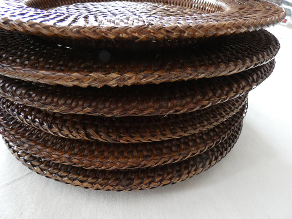 Round Rattan Chargers, Set of 6 Rustic Rattan Coasters + 6 Napkin rings rattan, Vintage  Handmade  Rattan table,