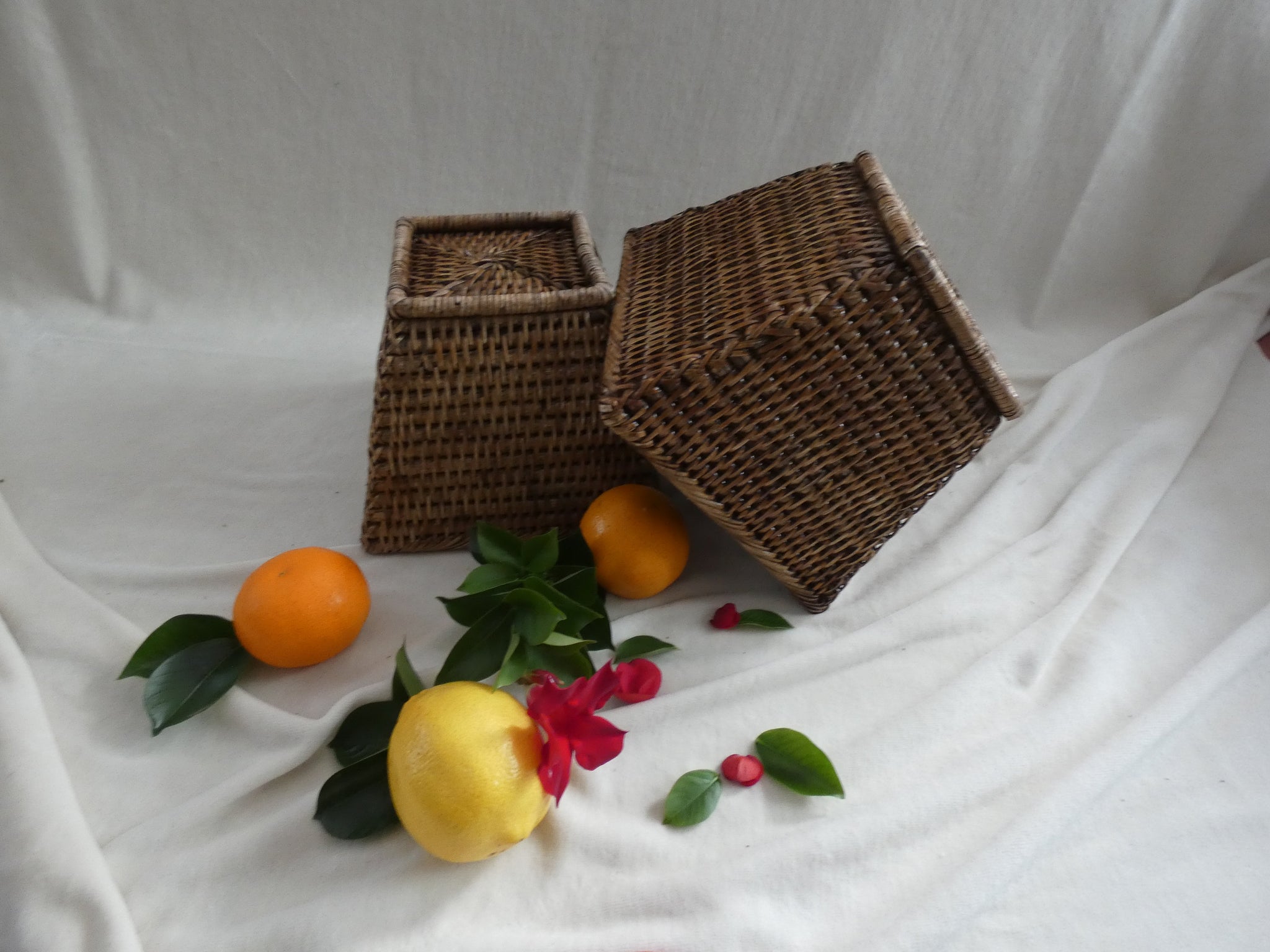 Rattan Basket set, Vintage Rattan Woven Baskets, Woven rattan basket set, Natural Wicker Baskets, Vintage Boho Basket,