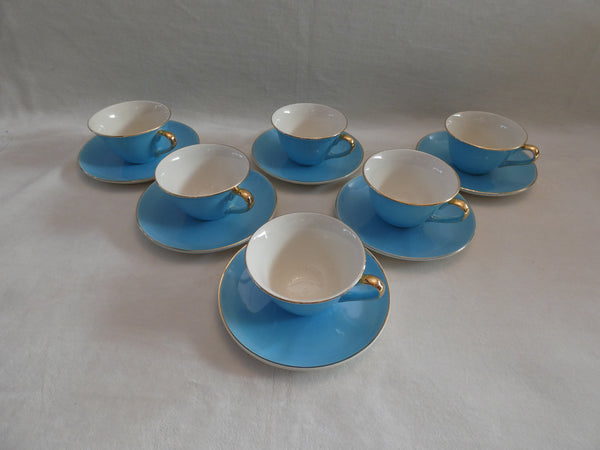 Coffee set of 3 Boch Frères Keralux Belgian Pottery, Boch Frères  Expo 58, Pastel Blue Gold 24 k Boch Seduction 1958 Belgian Porcelain,