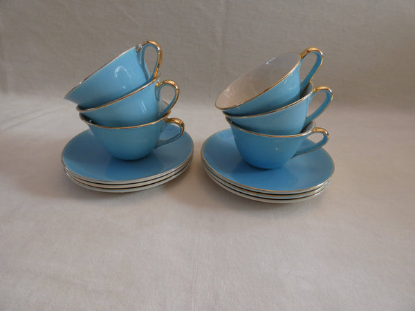 Coffee set of 3 Boch Frères Keralux Belgian Pottery, Boch Frères  Expo 58, Pastel Blue Gold 24 k Boch Seduction 1958 Belgian Porcelain,