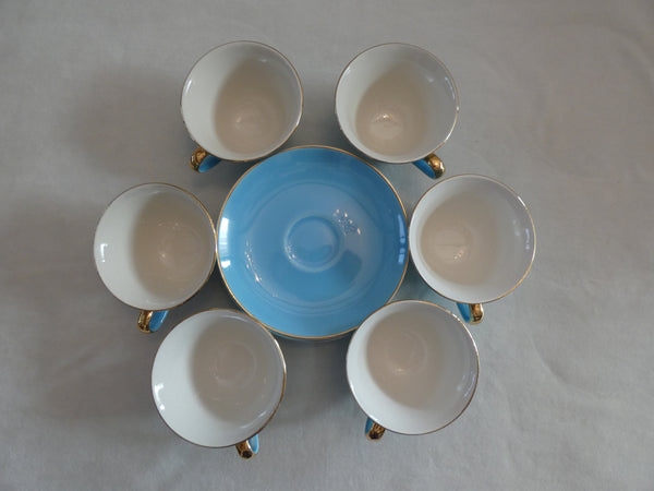 Coffee set of 3 Boch Frères Keralux Belgian Pottery, Boch Frères  Expo 58, Pastel Blue Gold 24 k Boch Seduction 1958 Belgian Porcelain,