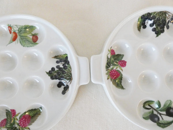 Set of 2 Escargot Plates by Porcelaine de Paris France, Pattern Les Fruits Sauvages glazed hand painted French Snail Dishes, Vinatage Plates