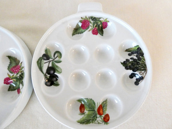 Set of 2 Escargot Plates by Porcelaine de Paris France, Pattern Les Fruits Sauvages glazed hand painted French Snail Dishes, Vinatage Plates