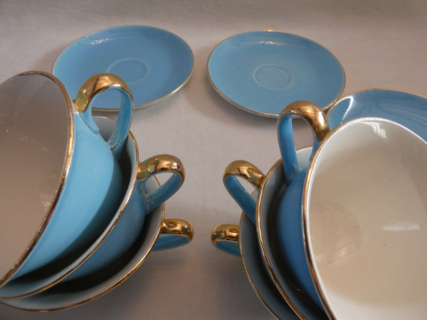 Coffee set of 3 Boch Frères Keralux Belgian Pottery, Boch Frères  Expo 58, Pastel Blue Gold 24 k Boch Seduction 1958 Belgian Porcelain,