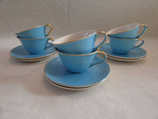 Coffee set of 3 Boch Frères Keralux Belgian Pottery, Boch Frères  Expo 58, Pastel Blue Gold 24 k Boch Seduction 1958 Belgian Porcelain,