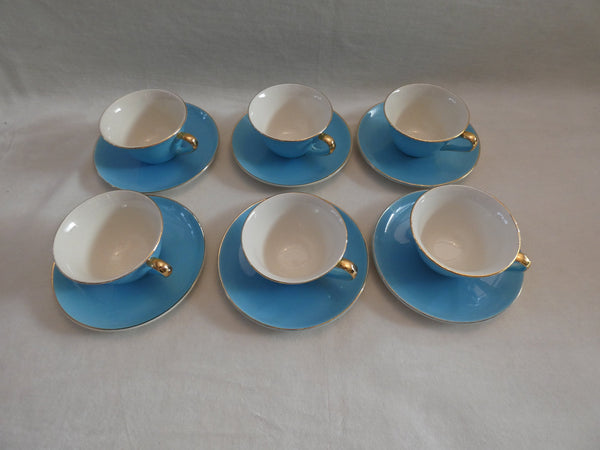 Coffee set of 3 Boch Frères Keralux Belgian Pottery, Boch Frères  Expo 58, Pastel Blue Gold 24 k Boch Seduction 1958 Belgian Porcelain,