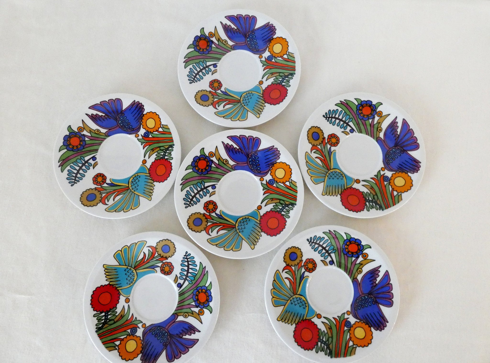 6 Acapulco Saucers Plates Breakfast plates Villeroy and Boch of Luxemburg  1960s Acapulco Pattern by Christine Reuter