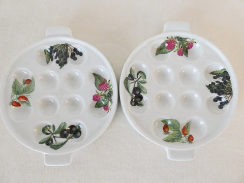 Set of 2 Escargot Plates by Porcelaine de Paris France, Pattern Les Fruits Sauvages glazed hand painted French Snail Dishes, Vinatage Plates