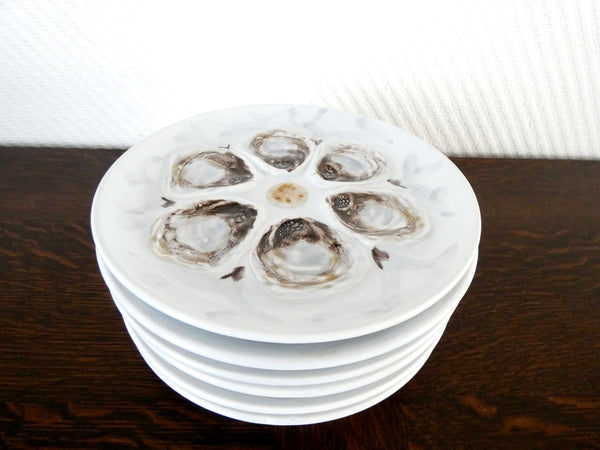 6 French Oyster Plates, French Vintage Oysters Platter, 1950s Plate Oystere, Faience de Saint Amand, Seafood Plates