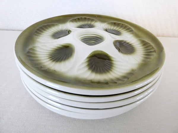 Set of 6 French Oyster Plates 'Moulin des Loups' Mark, Seafood Ceramic Serving platter Scallops Coquille St Jacques, French Vintage 70s