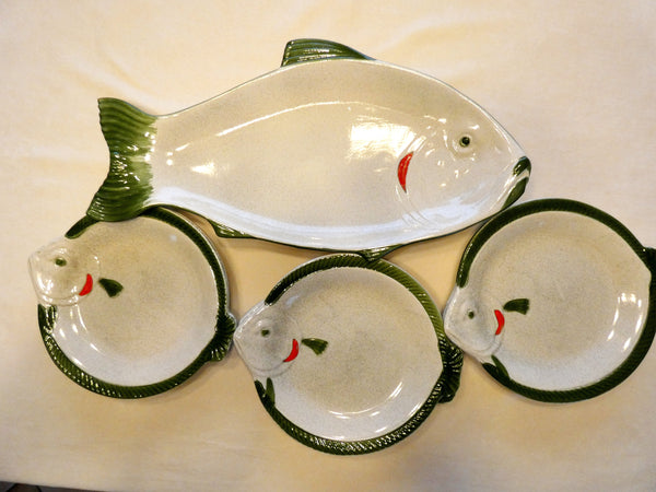 Set of 7 Waechtersbach Fish Plates, Rare Waechtersbach Pottery Fish Plates, Vintage Fish Shaped Plates West Germany 60s, Hand Painted,