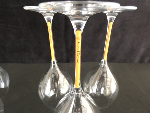 6 Veuve Clicquot VCP Champagne Crystal Flutes Orange Stem, 6 Rare Flûtes Veuve Clicquot Ponsardin, Wedding Glasses