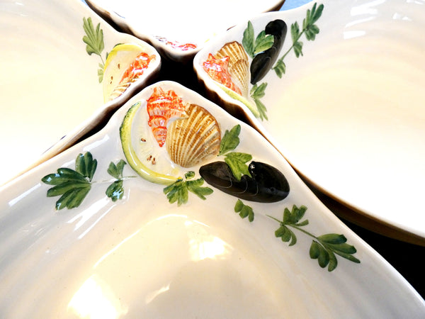 Majolica Seafood Dish Set Made in Italy, Vintage italian Seafood Dish Set,  Dipinto a Mano/ Painted By Hand