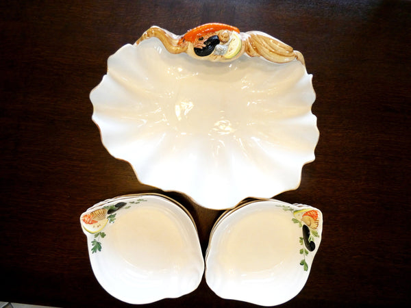 Majolica Seafood Dish Set Made in Italy, Vintage italian Seafood Dish Set,  Dipinto a Mano/ Painted By Hand