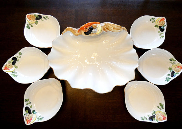 Majolica Seafood Dish Set Made in Italy, Vintage italian Seafood Dish Set,  Dipinto a Mano/ Painted By Hand