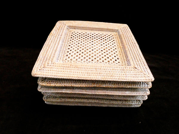 Set of 6 Vintage Square Rattan Chargers, Rattan placemats, Vintage Serving Pads, Woven Rattan Plate Chargers,