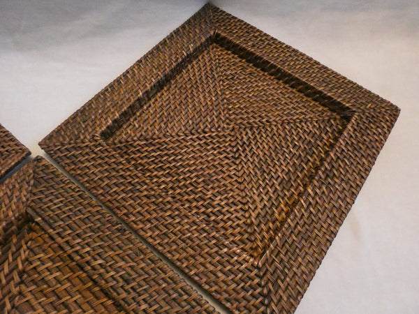 Vintage Square Rattan Chargers, set of 3 Beautiful Rattan Chargers, Rattan placemats, Vintage Serving Pads, Woven Rattan Plate Chargers,