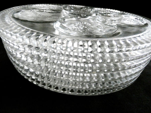 6 Rare French Glass Oyster Plates, Vintage Oyster Dishes, Seafood Dinneware, Made in France 1950s