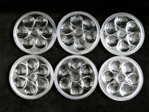 6 Rare French Glass Oyster Plates, Vintage Oyster Dishes, Seafood Dinneware, Made in France 1950s