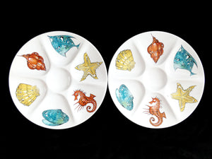 2 Vintage Villeroy and Boch Oyster Plate, Majolica Seafood Plate, Rare Oyster Serving Dish, V&B Luxemburg Oyster Platter,