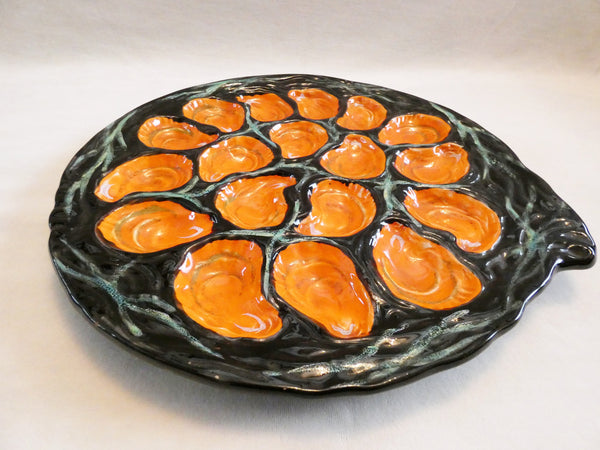 Gabriel Fourmaintraux Oyster Plate, Vintage French Pottery Oyster platter by Gabriel Fourmaintraux, Majolica French Seafood Plate, 1950’s