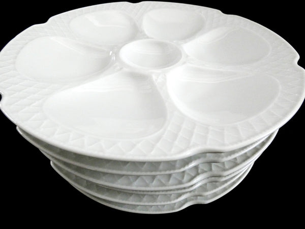 6 Antique Limoges Oyster Plates, Vintage French Oyster Serving Platter, Rare White Oyster Plate, Seafood Serving Dish, Limoges France 1930s