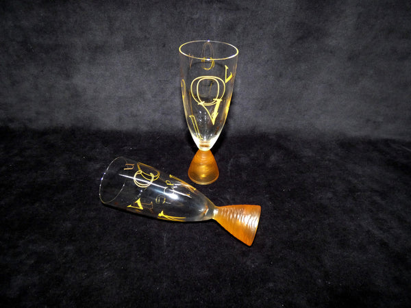 2 Rare Veuve Clicquot Ponsardin Champagne Alphabet Flutes, Rare French Champagne glasses, VCP Champagne Glasses 1990s