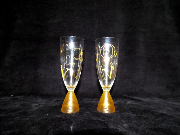 2 Rare Veuve Clicquot Ponsardin Champagne Alphabet Flutes, Rare French Champagne glasses, VCP Champagne Glasses 1990s