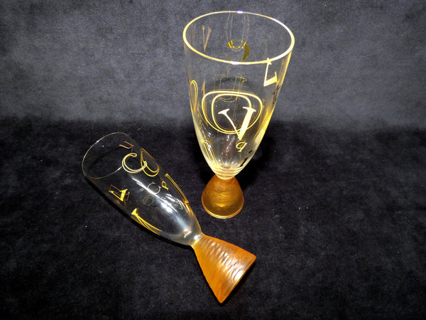 2 Rare Veuve Clicquot Ponsardin Champagne Alphabet Flutes, Rare French Champagne glasses, VCP Champagne Glasses 1990s