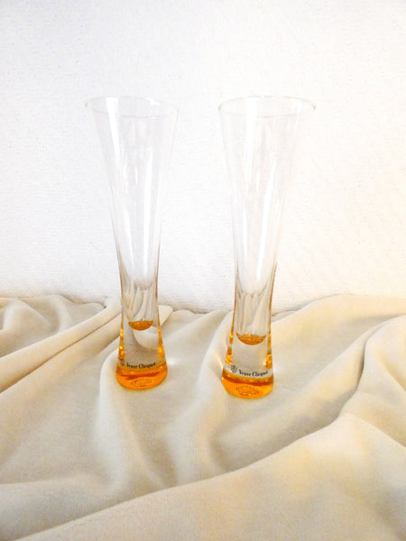 2 Veuve Clicquot Trendy Champagne Glasses, VCP Trendy Flutes, Collectable Glasses, Vintage French Champagne Glasses